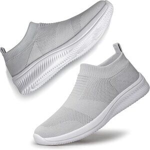 Sillenorth Mens Light Gray Sock Sneakers Lightweight Flat Casual Running Shoes
